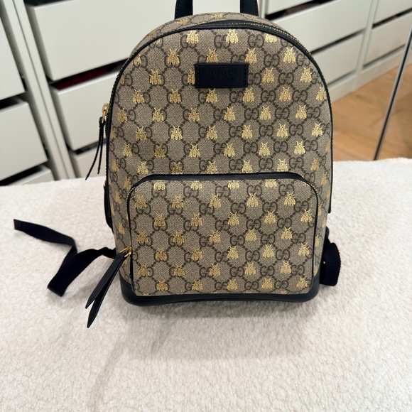 Gucci Gold Bumble Bee Pattern Backpack - Picture 1 of 8